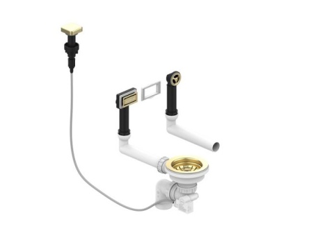 картинка Выпуск для мойки с вертикальным переливом POP UP GOLD new с рамкой и заглушкой от магазина SEFI