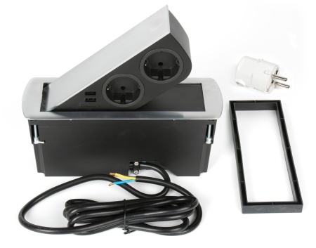 картинка Поворотный блок: 2 электрические розетки 220B + 2 USB-зарядки Type A SFL Cizo, нержавеющая сталь (SC035IB) от магазина SEFI