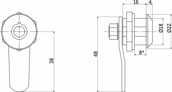 картинка Замок для распашной двери механический 103-16 AKS с тубулярным (круглым) ключом от магазина SEFI