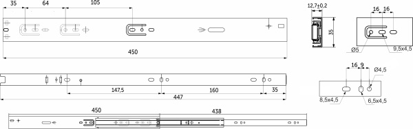 картинка Направляющая шариковая L-450 h=35 AKS SOFT CLOSE A от магазина SEFI