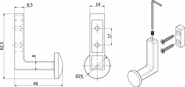 картинка Крючок меб. однорожковый мет. KING черный матовый AKS от магазина SEFI