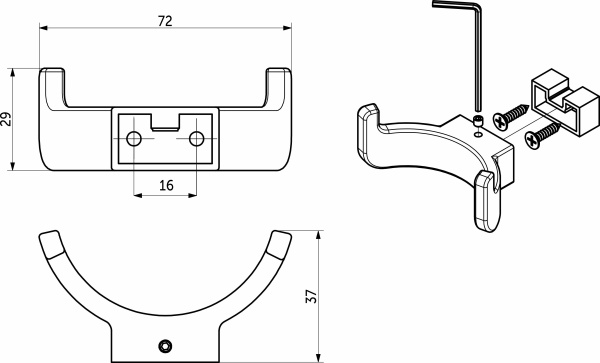 картинка Крючок меб. двухрожковый мет. BAR черный матовый AKS от магазина SEFI