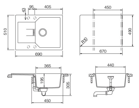 картинка Кухонная мойка + SCHOCK MANHATTAN 45D CRISTALITE инка от магазина SEFI
