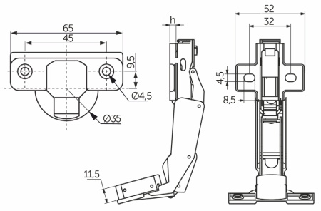 картинка Петля 165° накладная с доводчиком 45мм h0 clip-on AKS от магазина SEFI