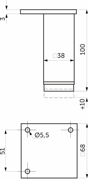 картинка Опора меб. алюм. 38х38 h100 с регул. мат.хром AKS от магазина SEFI