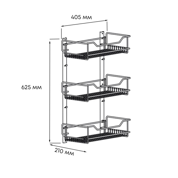 картинка Комплект из 3-х навесных корзин RICO, хром, материал - сталь, габариты - 405х210хх625 мм от магазина SEFI