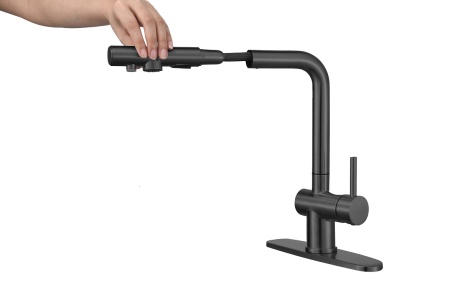 картинка Смеситель для кухонной мойки, с выдвижной лейкой и подключением фильтрованной воды EMAR EC-7020, цвет матовый чёрный от магазина SEFI