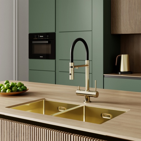 картинка Смеситель для кухни с фильтром и гибким изливом, матовое золото, Ace, IDDIS, ACEMGFFi05 от магазина SEFI