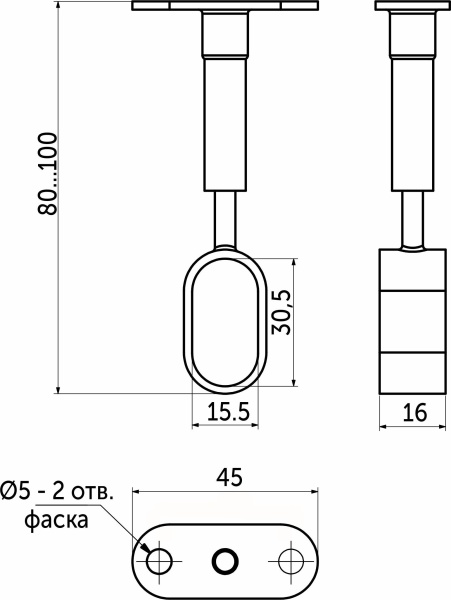 картинка Держатель дистанционный проходной трубы овальн. 30*15 (935) регулируемый, черный AKS от магазина SEFI