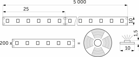 картинка Лента светодиодная - 19,2W/m, 24V, 10мм, 2835, 240 д/м, IP20, нейтральный белый (4000K) - 5м, AKS от магазина SEFI