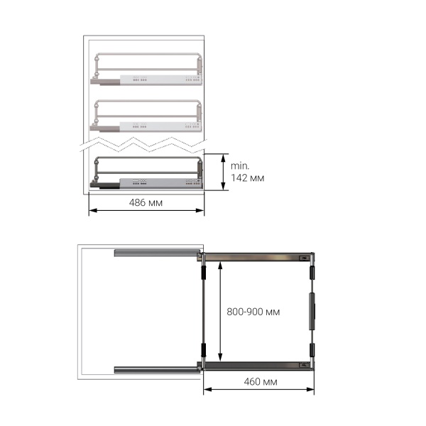картинка Комплект для сборки выдвижной корзины для одежды в секцию 800-900 мм, серый от магазина SEFI