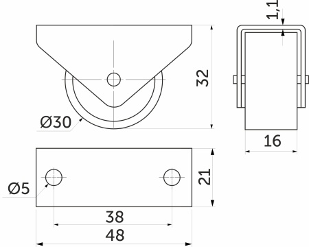 картинка Ролик меб. d30 h32 прямоходящий, черный AKS от магазина SEFI