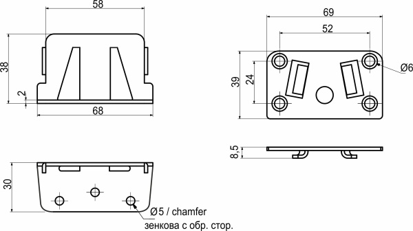 картинка Кроватное крепление (зацеп) центральный (уп/200компл), AKS от магазина SEFI