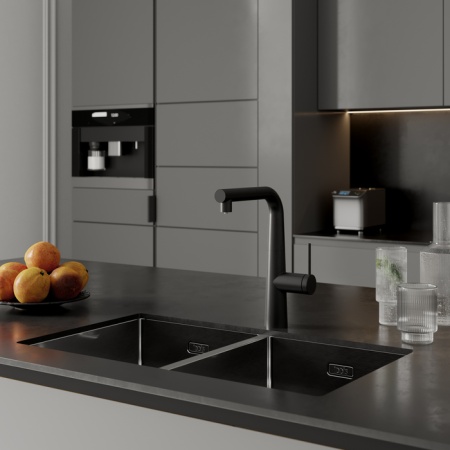 картинка Смеситель для кухни с фильтром и выдвижным изливом, черный матовый, Pure, IDDIS, PURBLPFi05 от магазина SEFI