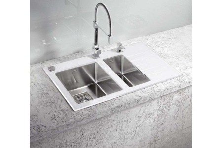 картинка Мойка Alveus CRYSTALIx 20 WHITE 860x540 1+1/2 левая, с сифоном 1127260, кол. 1119835, доз.1129080 от магазина SEFI