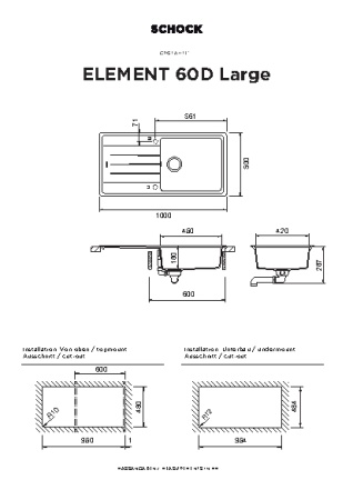 картинка Кухонная мойка SCHOCK ELEMENT 60D Large CRISTALITE саббиа от магазина SEFI