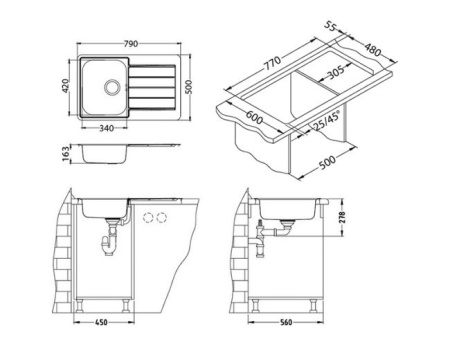 картинка Мойка LINE 80 NAT-90  790X500 в комплекте с сифоном 1130551, от магазина SEFI