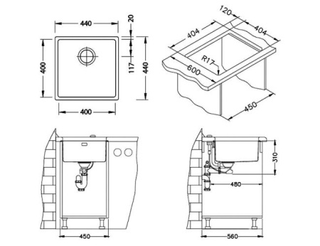 картинка Мойка ALVEUS KOMBINO 30 SAT-90 400X400X 200  в комплекте с сифоном 1130550, от магазина SEFI