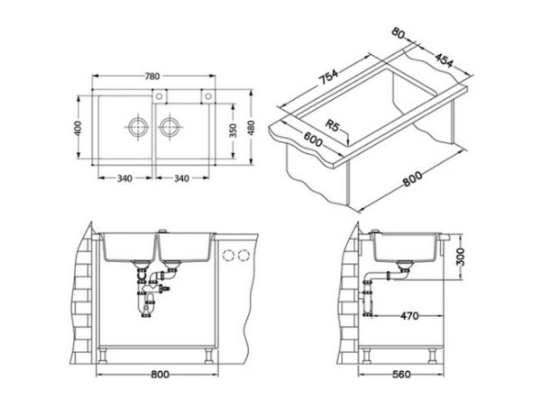 картинка Мойка ROCK 90 GRANITAL ARCTIC-G11 780x480x180;2x с сифоном 1105299, от магазина SEFI
