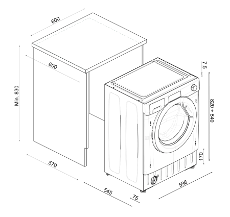 картинка ВСТРАИВАЕМАЯ СТИРАЛЬНО-СУШИЛЬНАЯ МАШИНА HAIER HWDQ90B416FWB-RU от магазина SEFI