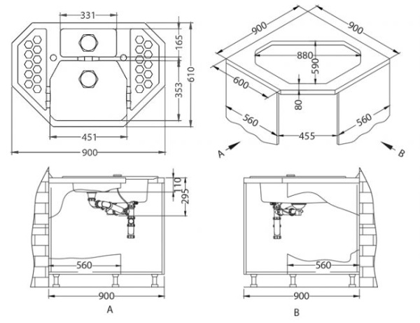 картинка Мойка Alveus SENSUAL 60 GRANITAL+ STEEL-G04M 900x610x200;1+1/2 с сифоном 1104729, от магазина SEFI