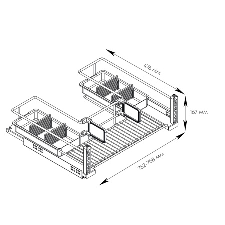картинка Выдвижная корзина RENATA под мойку на выдвижной фасад, ширина фасада 800 мм, серый от магазина SEFI