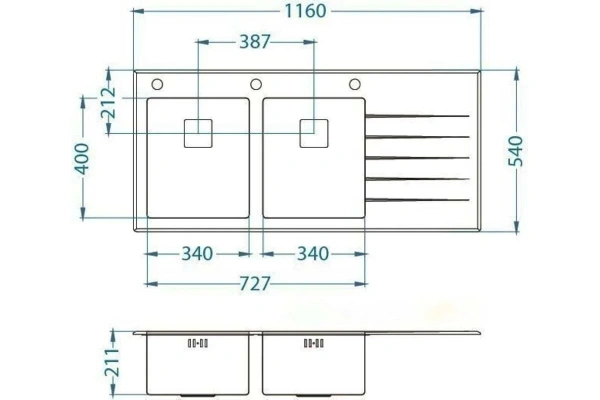 картинка Мойка Alveus CRYSTALIx 30 WHITE 1160x540 2x левая, в комплекте с сифоном 1090864 от магазина SEFI