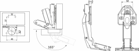 картинка Петля 165° накладная с доводчиком 45мм h0 clip-on AKS PLUS 3D (саморезы, заглушки) магазин SEFI являющийся официальным дистрибьютором в России  картинка Петля 165° накладная с доводчиком 45мм h0 clip-on AKS PLUS 3D (саморезы, заглушки) от магазина SEFI