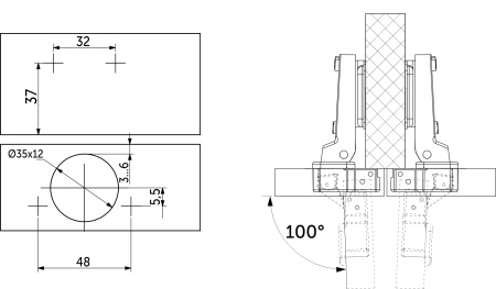 картинка Петля полунакладная с доводчиком 48мм h0 несъемная планка (4 отверстия) AKS LIGHT от магазина SEFI