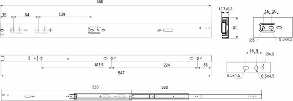 картинка Направляющая шариковая L-550 h=35 AKS PLUS SOFT CLOSE от магазина SEFI