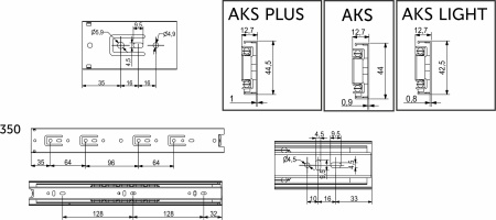 картинка Направляющая шариковая L-350 h=45 AKS PLUS от магазина SEFI