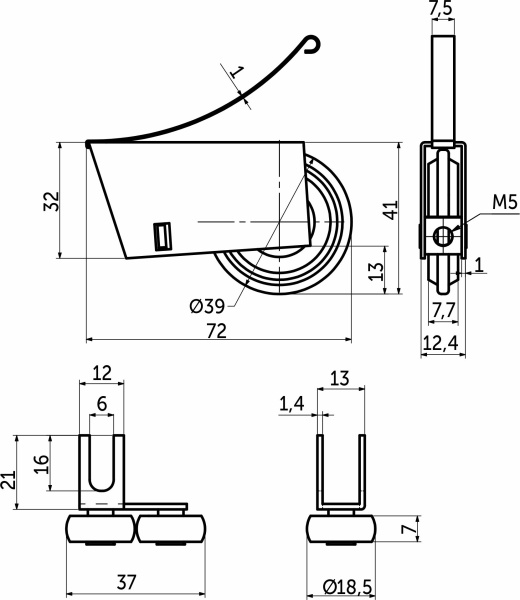 картинка Комплект роликов SENATOR открытый для 1 раздвижной двери GRIDLI 50 кг от магазина SEFI