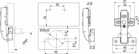 картинка Петля под фальшпанель 90° с доводчиком 45мм h0 clip-on AKS PRIME 3D (саморезы, заглушки) от магазина SEFI