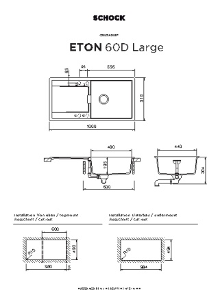 картинка Кухонная мойка SCHOCK ETON 60D Large CRISTADUR серебристый камень от магазина SEFI