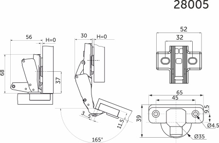 картинка Петля 165° накладная с доводчиком 45мм h0 clip-on AKS от магазина SEFI