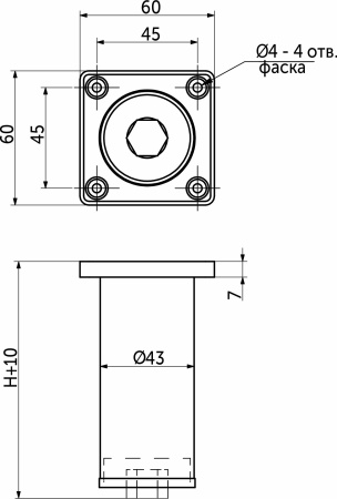 картинка Опора меб. пласт. B-11 d40 h100 регул. металлик AKS от магазина SEFI