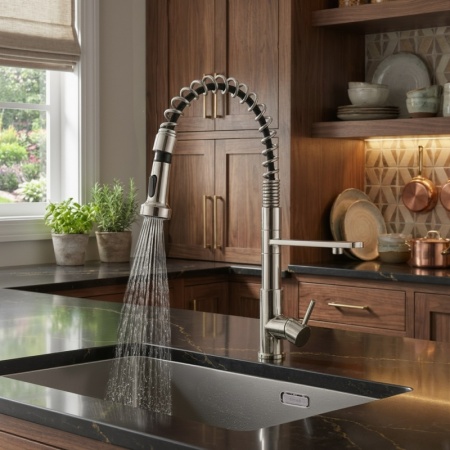 картинка Смеситель для кухни с гибким гусаком и подключением к фильтру, EMAR ЕСB 7021, цвет сатин от магазина SEFI