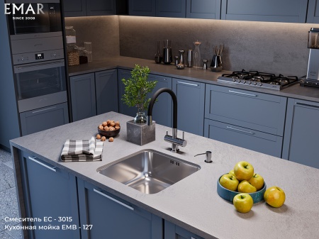 картинка Смеситель для кухни с гибким гусаком и подключением к фильтру, EMAR ЕС-3015, цвет сатин от магазина SEFI