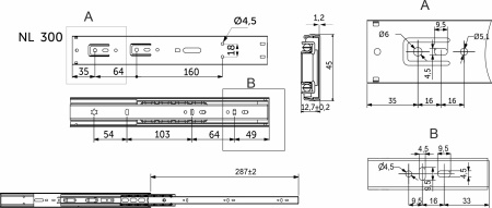 картинка Направляющая шариковая L-300 h=45 PRIME by AKS SOFT CLOSE A от магазина SEFI