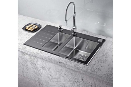 картинка Мойка Alveus CRYSTALIx 20 BLACK 860x540 1+1/2 правая, в комплекте с сифоном 1127260, кол. 1119835, доз.1129080 от магазина SEFI