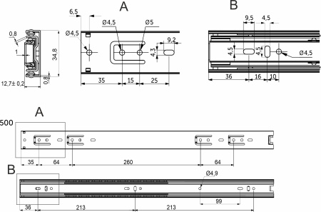 картинка Направляющая шариковая L-500 h=35 AKS C от магазина SEFI