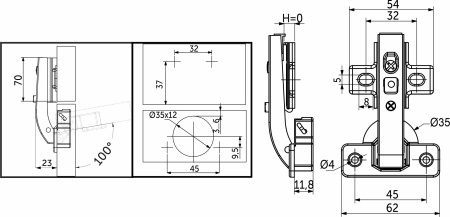 картинка Петля под фальшпанель 90° с доводчиком 45мм h0 clip-on AKS от магазина SEFI