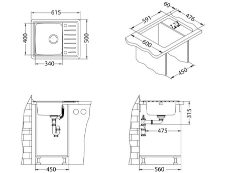 картинка Мойка GALEO 10 SAT 90 FI 615X500 в комплекте с сифоном 1127251, от магазина SEFI