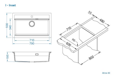 картинка Мойка ALVEUS GRANITAL ATROX 40 ARCTIC - G11 790 X  500  1X в комплекте с сифоном 1132823, от магазина SEFI