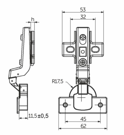 картинка Петля внутренняя с доводчиком 45мм h0 clip-on AKS PLUS (саморезы, заглушки) магазин SEFI являющийся официальным дистрибьютором в России  картинка Петля внутренняя с доводчиком 45мм h0 clip-on AKS PLUS (саморезы, заглушки) от магазина SEFI