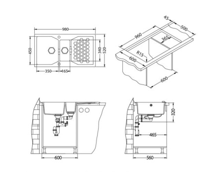 картинка Мойка SENSUAL 70 GRANITAL+ CHOCOLATE-G03M 980X5201+1/2 с сифоном 1104729, от магазина SEFI