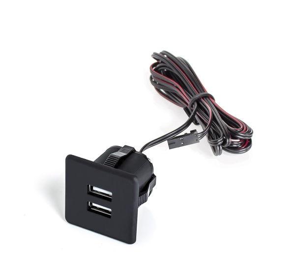 картинка Розетка USB врезная (2 USB), диаметр врезки 30 мм, цвет - черный, материал - пластик от магазина SEFI