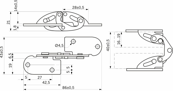 картинка Петля д/столешниц ломберная 180° врезная AKS желтый цинк ДСП 16-19мм от магазина SEFI