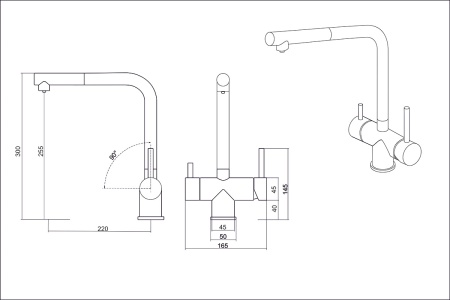 картинка Смеситель для кухни с выдвижной лейкой и подключением к фильтру, EMAR ЕС-7017, цвет Алмаз от магазина SEFI