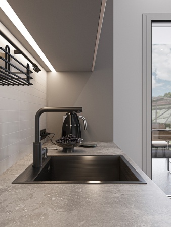 картинка Смеситель для кухни с выдвижной лейкой и подключением к фильтру, EMAR ЕС-7015, цвет Black от магазина SEFI